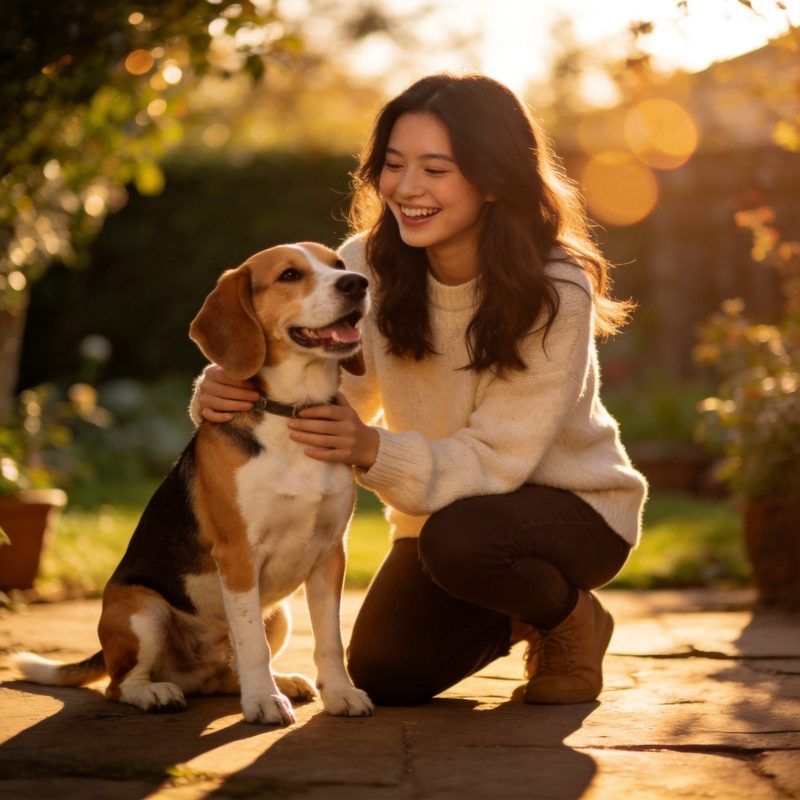 Photo of Emily T. with her personalized pet keepsake