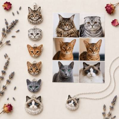 Custom Cat Portrait Necklace from Photo – Handmade Personalized Pet Jewelry Gift