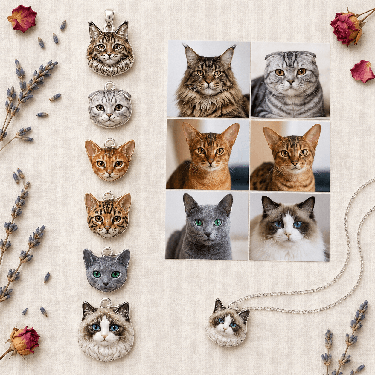 Custom Cat Portrait Necklace from Photo – Handmade Personalized Pet Jewelry Gift