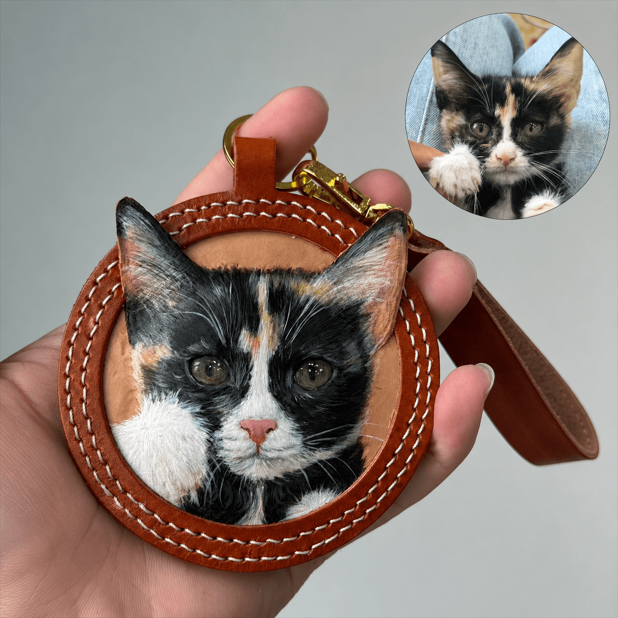 Custom Pet Portrait Leather Keychain – Memorial Gift - Image 5