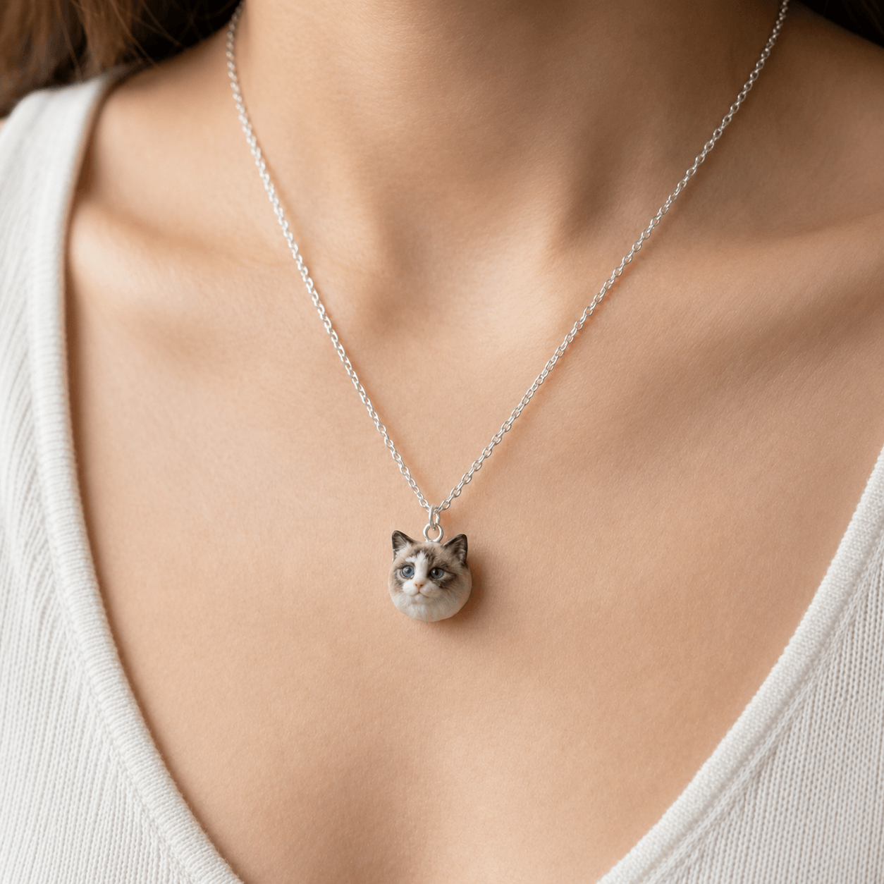 Custom Cat Portrait Necklace from Photo – Handmade Personalized Pet Jewelry Gift - Image 2
